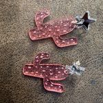 Pink & Silver Cactus Earrings Acrylic Lightweight Boho Handmade Jewelry Photo 2