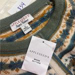 Appleseeds Small New Cardigan Sweater Wool Blend Cottagecore Nordic Fair Isle Blue Photo 5