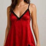 Vintage Faris Red and Black Lace Chemise lingerie nighty baby doll made in USA Size L Photo 0