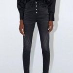 ZARA High Waist Button Fly Ankle Cropped Jeans Black Womens Size 2 Denim Photo 0