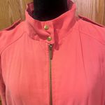 ZARA Front Zip Gold Snap Cinched Waist Military Utility Jacket Coral Pink Large Photo 10