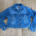 Michael Kors Denim Jacket Cropped Frayed Hem Size S Blue Photo 0