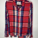 SO  Flannel Shirt Sz Large Pink Blue Plaid Photo 4