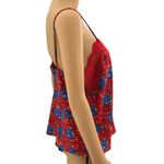 American Vintage Escapades LARGE USA VINTAGE 70s Red Blue Satin Floral Lace V Neck Camisole Slip Photo 2