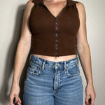 Iz Byer Vintage Brown Zip Up Crop Collared Shirt Sz XS Photo 0