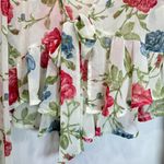 Peach Love California Sheer Floral Ruffle Hem Long Sleeve Tie Front Shrug Small Photo 8