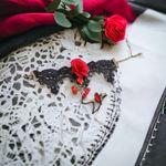 Vintage‎ Style Red Rose Design Bracelet Ring Integrated Gothic Mitten Bracelet Black Photo 3