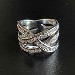 Double Criss Cross X Austrian Crystal Ring Size 5 Silver Photo 2