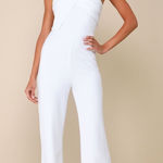 Lulus NWT  Devoted to Fun Ivory One-Shoulder Sleeveless Jumpsuit Classy Chic M Photo 0