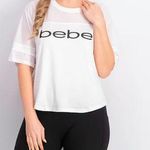 Bebe Sport Crop Top Relaxed Fit Black Shirt Spellout Logo Mesh Panel Size Medium Photo 0