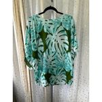 Hula Bay Women's Green Hawaiian Monstera Flowy Waterfall Bell Sleeves Blouse XL Photo 3