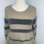 YA Los Angeles Womens Tan Gray Striped Knit Sweater Size S Asymmetrical Hem Photo 2