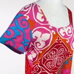 Lynn Ritchie Pink Red Silk Cotton Blend Bold Colorful Print Top Medium Multiple Photo 6