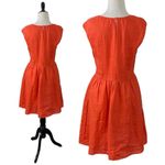 J.Crew  Regal Red Orange 100% Linen Dress Size 8 Organza Lining Photo 3