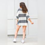 Bad Little Country Girl Stripped Henley Slouchy Knit Pullover Sweater Size Large White Photo 1