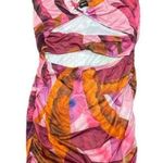 Pretty Little Thing Pink Abstract Print Slinky Ring Detail Cut Out Halterneck Dress Photo 0
