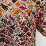 Loveriche Puff Sleeve Multicolor Geometric Sequin Pattern Mini Dress, Medium Pink Photo 3