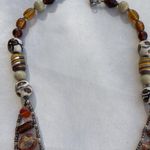 Vintage Amber & Glass Faceted Bead and Porcelain Flower Boho Necklace 21 inches Brown Photo 7