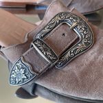 Free People Beige Champagne Suede Western Silver Buckle Slides Photo 4