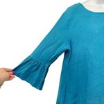 Bryn Walker  Blue Turquoise Linen Bell Sleeve Scoop Neck Hi-Low Blouse size L Photo 8