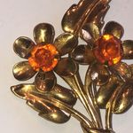 Vintage Gold Tone and Orange Floral Boho Brooch Photo 1