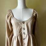 Bali Elf NEW Chloie Empire Waist Linen Mini Dress Puff Sleeve Weekend Beige XL Tan Photo 1