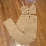 Pinstripe pants and crop top matching set two piece pant set size M Tan Size M Photo 13