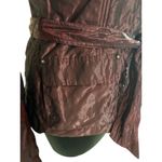 Cache Berry Metallic Sheen Jacket Lined Belt Puffer Exaggerated Collar NWT $238 Red Size M Photo 3