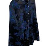 French Laundry black satin blue Florals embroidered Asian Blazer jacket Photo 1