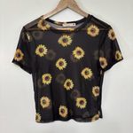 Cloud Dancer Sunflower Print Sheer Mesh Black Top Size M Size M Photo 1