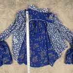 Free People NWT  Floral Blouse Bell Sleeve Bohemian‎ Rosalie Wrap Top Blue Size S Photo 12