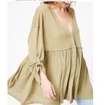 Free People  X We The Free Jolin Linen Cotton Tunic Blouse Top Hot Spring Green Photo 14