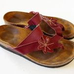 NAOT Dark Red Leather Floral Motif Cork Sandals Women’s Size 12 Summer Slides Photo 10