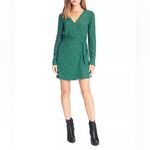 Anthropologie  Sanctuary Green Micro Leopard Animal Print Wrap Dress Long Sleeve Photo 2