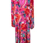 Lulus Carolita Magenta Floral Print Long Sleeve Maxi Dress Size Medium Side Slit Pink Photo 13