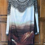 Clover Canyon  Dress Small Long Sleeve Lace Top Mountain Print Shift Tunic Boho Photo 0