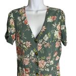 Xhilaration Cropped High Rise Jumpsuit L Green Floral V Neck Button Short Sleeve Photo 1