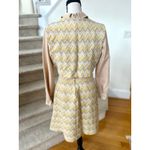 Vintage 60s 70s Beige Yellow Chevron Vest Pointed Collar Long Sleeve Shift Dress Tan Size L Photo 2