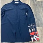 Tory Burch  silk navy printed top floral boho classic formal fall designer $300 Photo 3