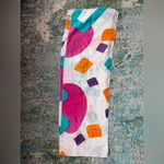 Vintage 80s Elissa bright abstract art silk long head neck scarf Pink Photo 2