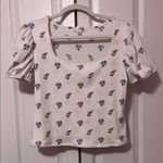 Orange Kiss Floral Puff Sleeve Top - White and Blue Photo 0