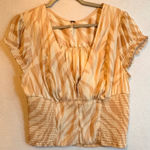 Free People  Tiger Print V Neck Smocked Waist Short Sleeve Blouse Top XL Photo 0