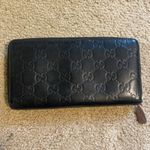 Gucci Authentic  Guccissima GG logo leather Zippy long wallet black silver Photo 1