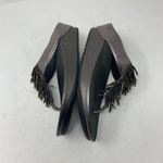 FitFlop Rumba Size 7 Pewter Silver Metallic Leather Beaded Fringe Sandal Wedge Photo 5