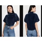 Free People  BLUE Claudia Velvet Mock Neck Women's short sleeve bohemian Top XS‎ Photo 1