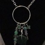 Green jade stone necklace with glass beads, 9” necklace with 3” pendant Photo 0