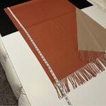 None Minimalist two-tone faux cashmere scarf/wrap with fringed edges, cream/orange Photo 3