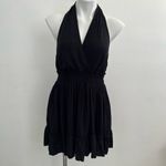 Ocean Drive  Halter Open Back Dress Black Ruffled Hem Boho Bohemian Mini Medium Photo 3