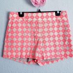 Loft  Neon Coral And Tan Embroidered Cotton Riviera Shorts Photo 0