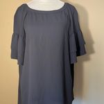 Loft Ann Taylor  Gray Ruffle Short Sleeve Back Tie Blouse Small Photo 2